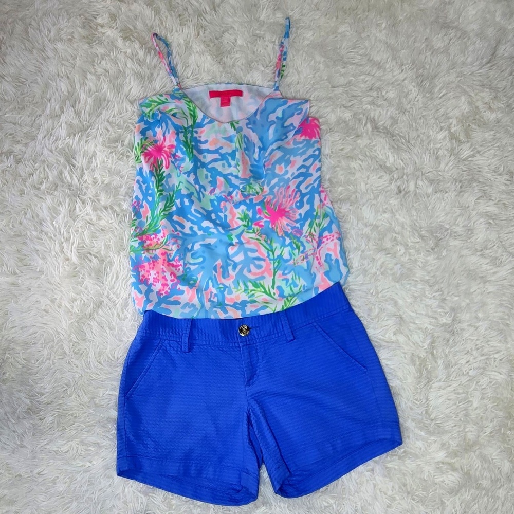 Lilly Pulitzer Multicolor Coral Print Tank with Blue Shorts
